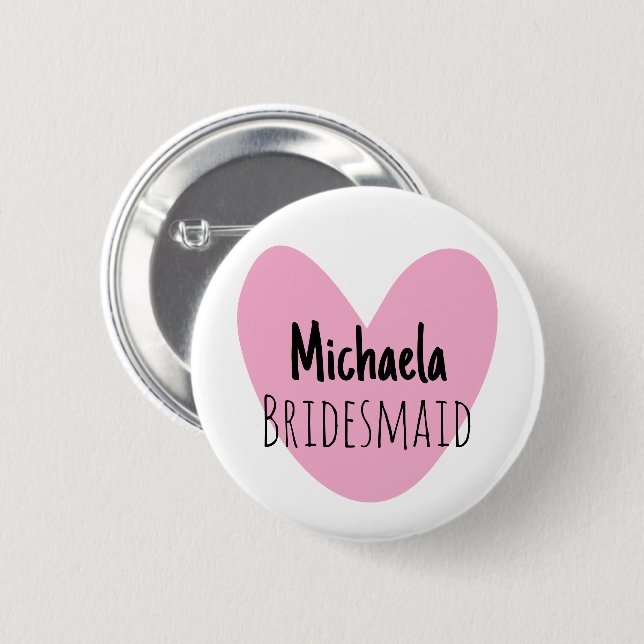 Badge Rond 5 Cm Quirky pink heart bridesmaids name buttons (Devant & derrière)