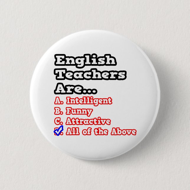 Badge Rond 5 Cm Quiz de l'enseignant anglais...Joke (Devant)