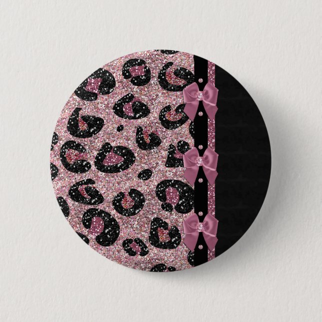 Badge Rond 5 Cm RAB Rockabilly Pink Leopard Ribbon Bows (Devant)