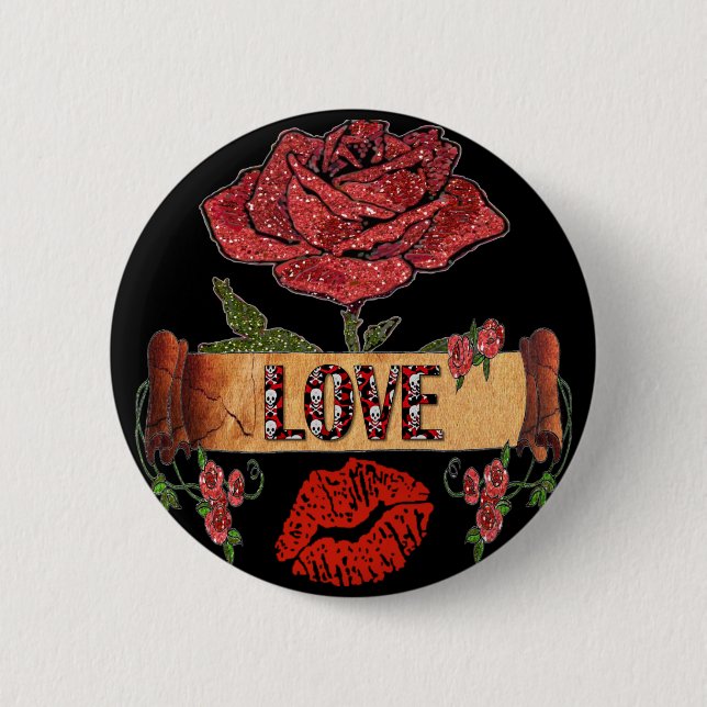 Badge Rond 5 Cm RAB Rockabilly Roses, Love & Lipstick (Devant)