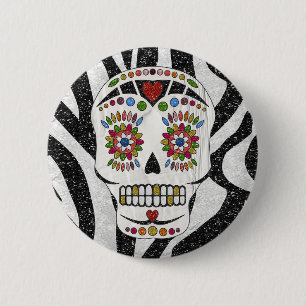 Badge Rond 5 Cm RAB Rockabilly Sugar Skull on Zebra