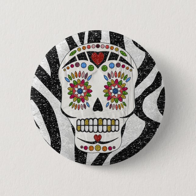 Badge Rond 5 Cm RAB Rockabilly Sugar Skull on Zebra (Devant)