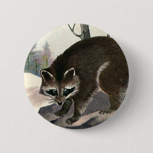 Badge Rond 5 Cm Raccoon vintage, Forêt Animale Sauvage Créatures