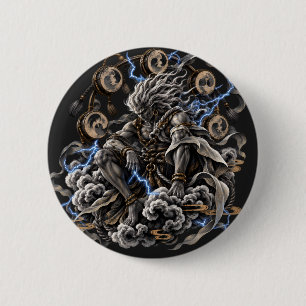 Badge Rond 5 Cm Raijin Bleu