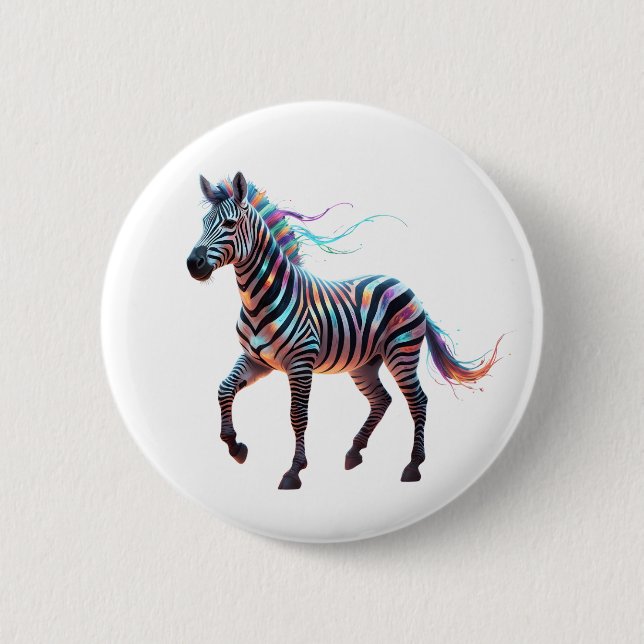 Badge Rond 5 Cm Rainbow Neon Fantasy Zebra (Devant)
