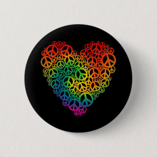Badge Rond 5 Cm Rainbow Peace Heart