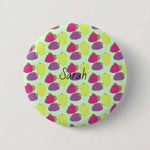 Badge Rond 5 Cm Raisins Rouge, Vert Et Violet