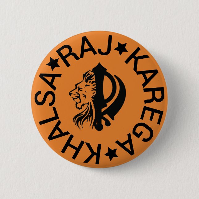 Badge Rond 5 Cm Raj Karega Khalsa (Devant)