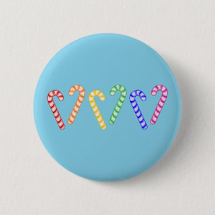Badge Rond 5 Cm Rangée de cannes de bonbon arc-en-ciel