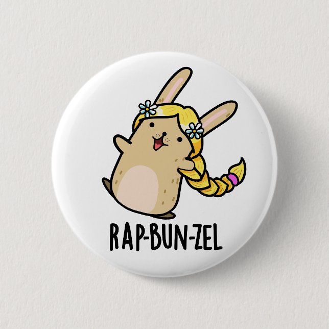 Badge Rond 5 Cm Rap-bun-zel Funny Bunny Pun (Devant)