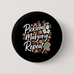 Badge Rond 5 Cm Raquette Fleur Fleur Répétition Mahjong Pickleball