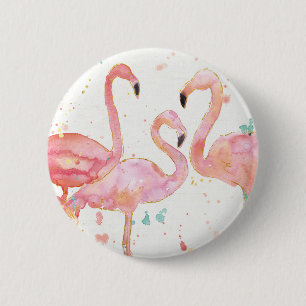 Badge Rond 5 Cm Rassemblement tropical de des Flamants roses