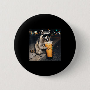 Badge Rond 5 Cm Raton laveur drôle buvant du café glacé mème anima