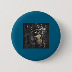 Badge Rond 5 Cm Raton laveur drôle buvant un café glacé drôle