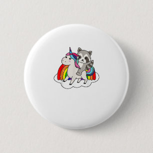 Badge Rond 5 Cm Raton laveur sur licorne animaux arc-en-ciel licor