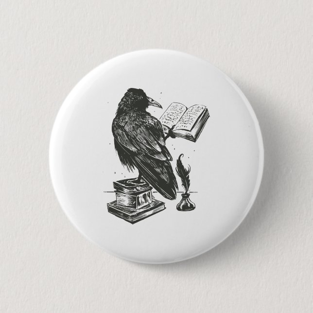 Badge Rond 5 Cm Raven bird reading (Devant)