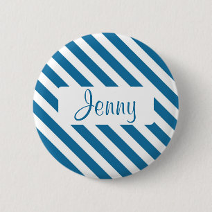 Badge Rond 5 Cm Rayure bleue nommée personnalisée