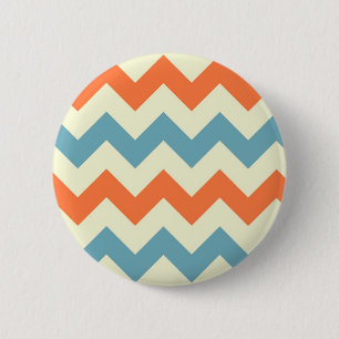 Badge Rond 5 Cm Rayures bleues et oranges en pastel de Chevron