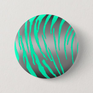 Badge Rond 5 Cm Rayures de tigre argentées Aqua