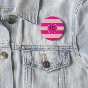 Badge Rond 5 Cm Rayures rose foncé et rose clair
