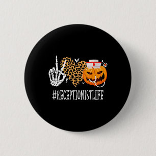 Badge Rond 5 Cm Réceptionniste Peace Love Citrouille Fun Halloween