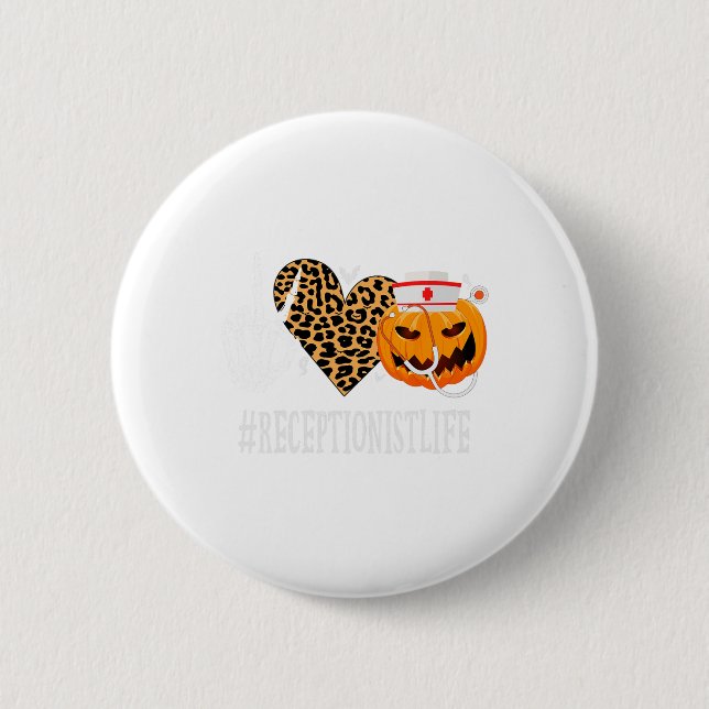 Badge Rond 5 Cm Réceptionniste Peace Love Citrouille Fun Halloween (Devant)