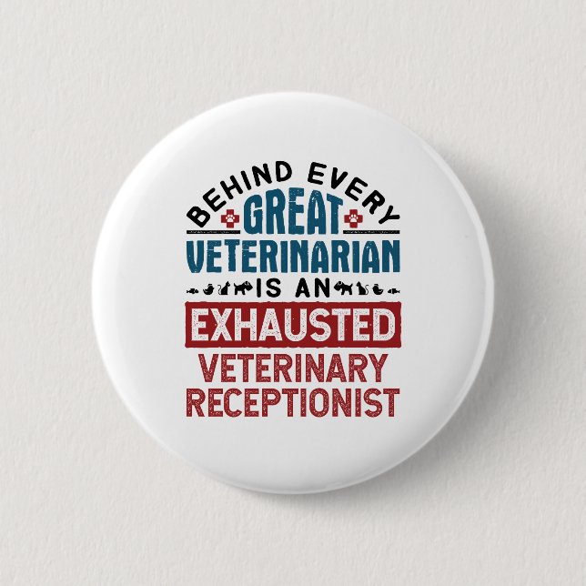 Badge Rond 5 Cm Réceptionniste vétérinaire épuisé (Devant)