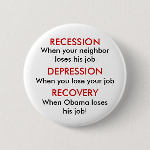 Badge Rond 5 Cm Récession, dépression, relance