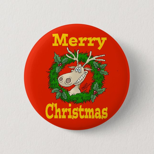Badge Rond 5 Cm Récif de renne de Noël (Devant)