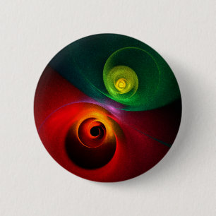 Badge Rond 5 Cm Red Green Yin Yang Moderne Motif d'art Abstrait #2