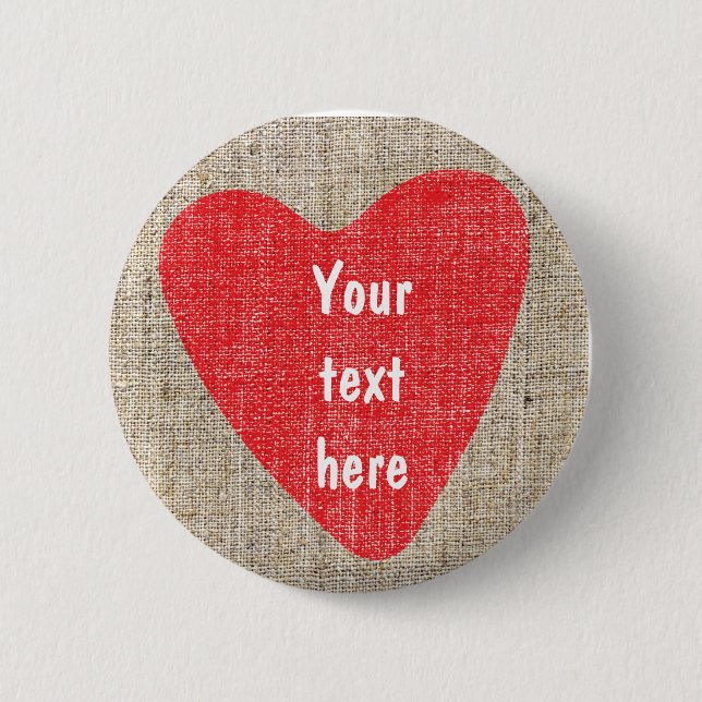 Badge Rond 5 Cm Red Heart Rustic Mariage campagnard Valentines BOU (Devant)