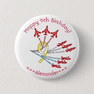 Badge Rond 5 Cm Red Jet Avions 9e insigne d'anniversaire