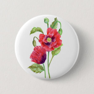 Badge Rond 5 Cm Red Poppies Floral Art