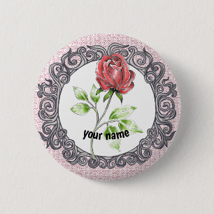 Badge Rond 5 Cm Red rose flower