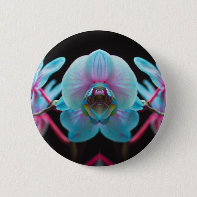 Badge Rond 5 Cm Réflection de l'orchid bleu exotic (Devant)