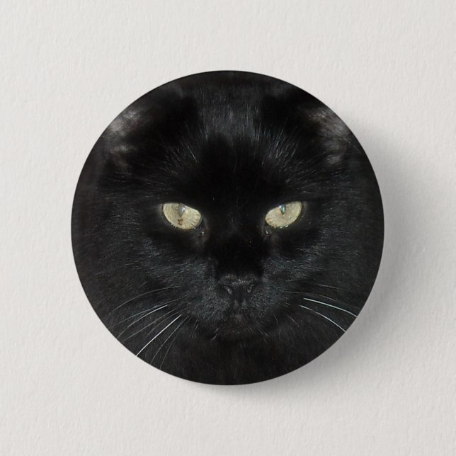 Badge Rond 5 Cm Regard fixe de chat noir (Devant)