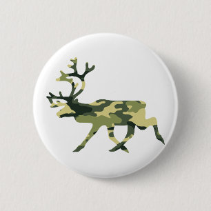 Badge Rond 5 Cm Reindeer / Caribou Woodland Camouflage / Camo