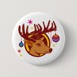 Badge Rond 5 Cm Reindeer / Deer / Noël + votre texte & backgr.