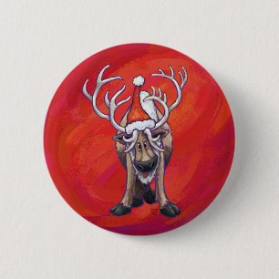 Badge Rond 5 Cm Reindees Noël Sur Vert