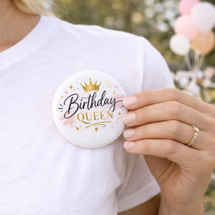 Badge Rond 5 Cm Reine d'anniversaire Écriture élégante avec couron