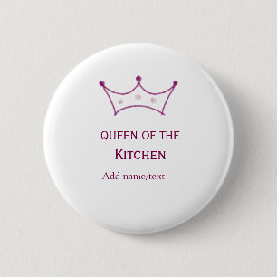 Badge Rond 5 Cm reine de cuisine couronne mauve cuisinier chef nom