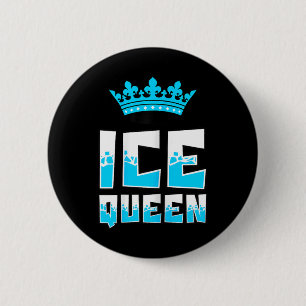 Badge Rond 5 Cm Reine de glace Graphique Pêche sur glace Pêcheur C