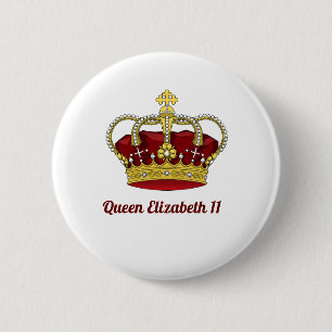 Badge Rond 5 Cm Reine Elizabeth 11 Couronne