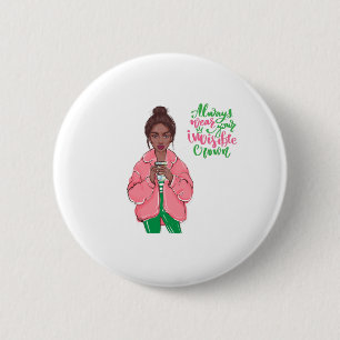 Badge Rond 5 Cm Reine rose et verte