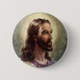 Badge Rond 5 Cm Religieux vintage, Portrait Jésus Christ avec Halo