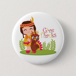 Badge Rond 5 Cm Remerciez Jolie Fille Tribale Thanksgiving Turquie