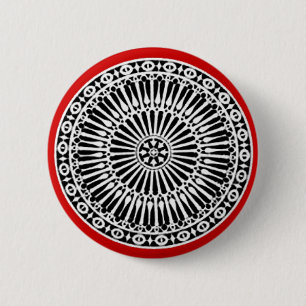 Badge Rond 5 Cm RENAISSANCE Décor architectural noir blanc rouge