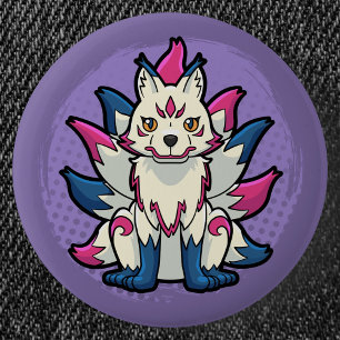 Badge Rond 5 Cm Renard à neuf queues - Yokai Kitsune