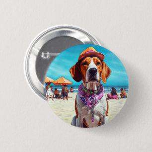 Badge Rond 5 Cm Renard anglais américain sur la plage, cadeau d'ét