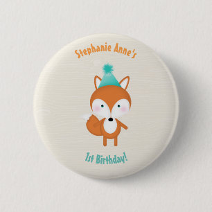Badge Rond 5 Cm Renard des Bois avec Ballons